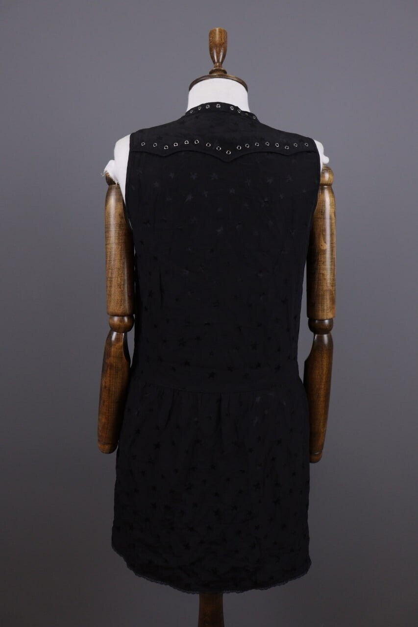 Zadig & Voltaire Deluxe Star Printed Sleeveless Black Tank Knee Length Dress