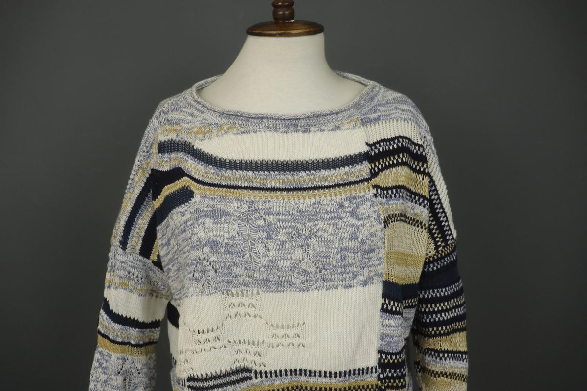 HIGH Multicolor Striped Cotton Knit Long Sleeve Regular Pullover Sweater – Size M