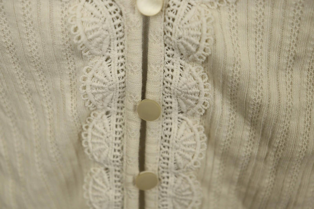 SEZANE Cream 100% Cotton Cable Knit Deep V-Neck Button Front Cardigan – Size S