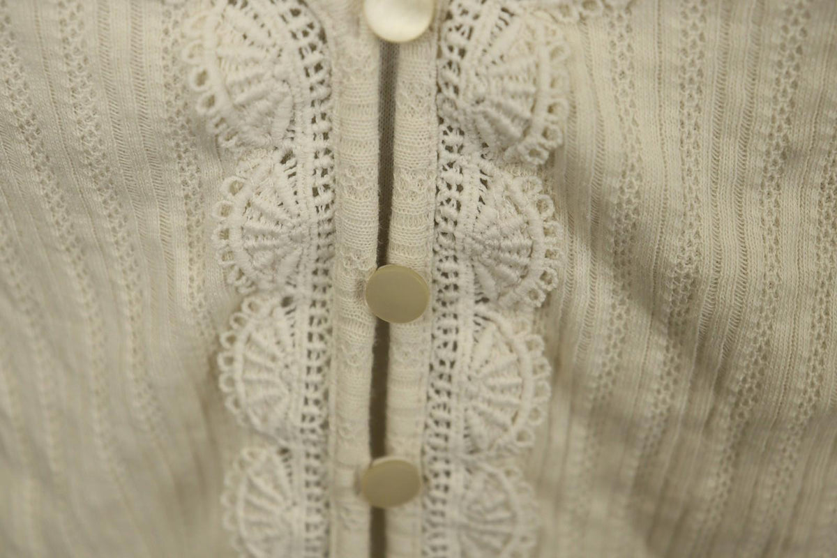 SEZANE Cream 100% Cotton Cable Knit Deep V-Neck Button Front Cardigan – Size S