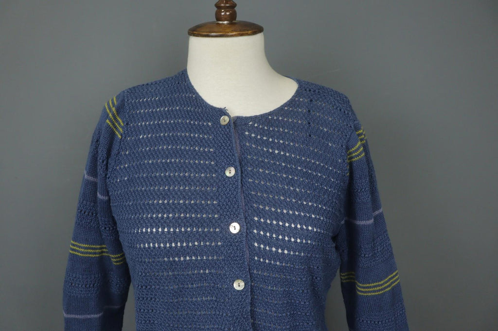 Used GUDRUN SJODEN Blue Open Knitted Long Sleeve Button-Front Cardigan Sweater – Size S