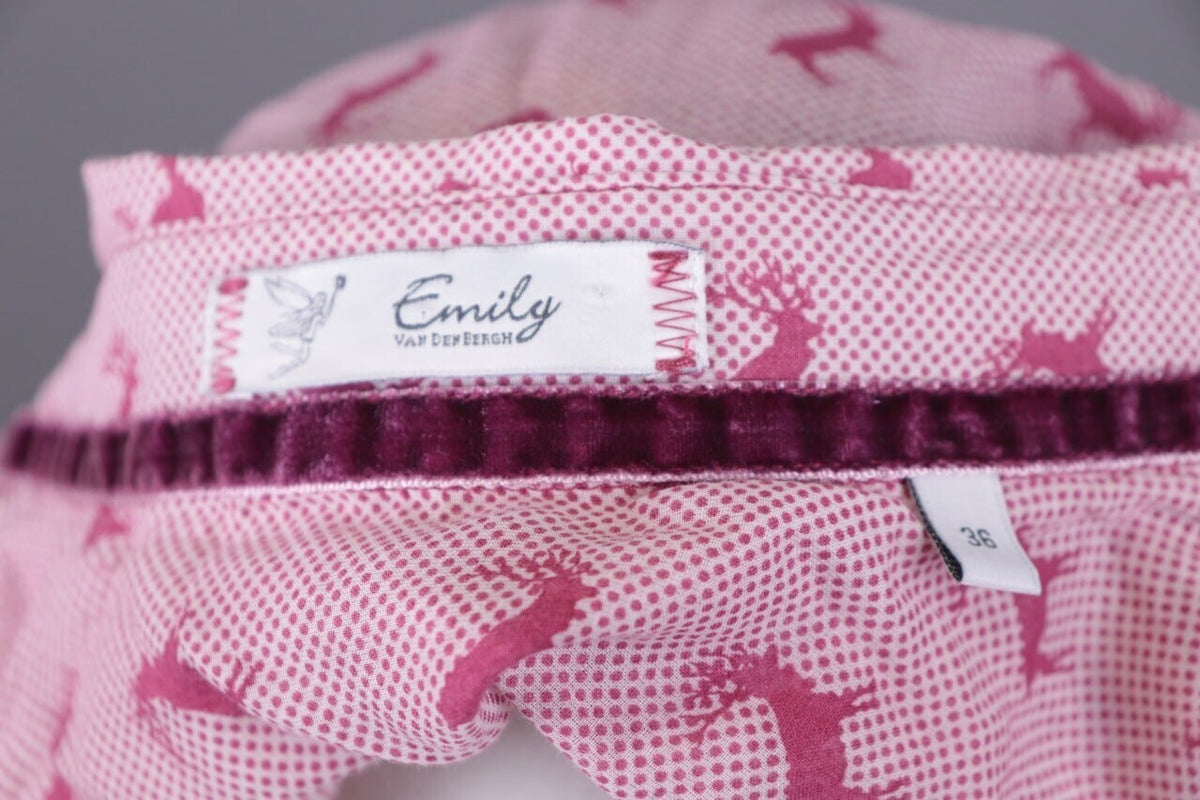 Emily Van Den Bergh Pink Deer Print Long Sleeve Blouse Shirt – Size 36 / S