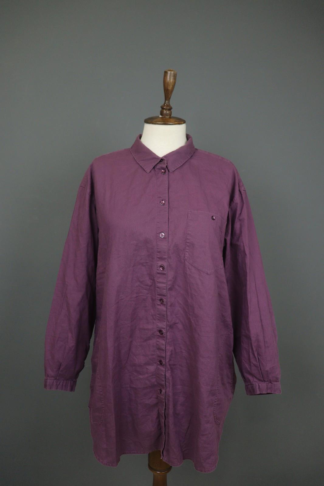 GUDRUN SJODEN Purple 100%Cotton Long Sleeve Button Front Shirt Dress – Size M