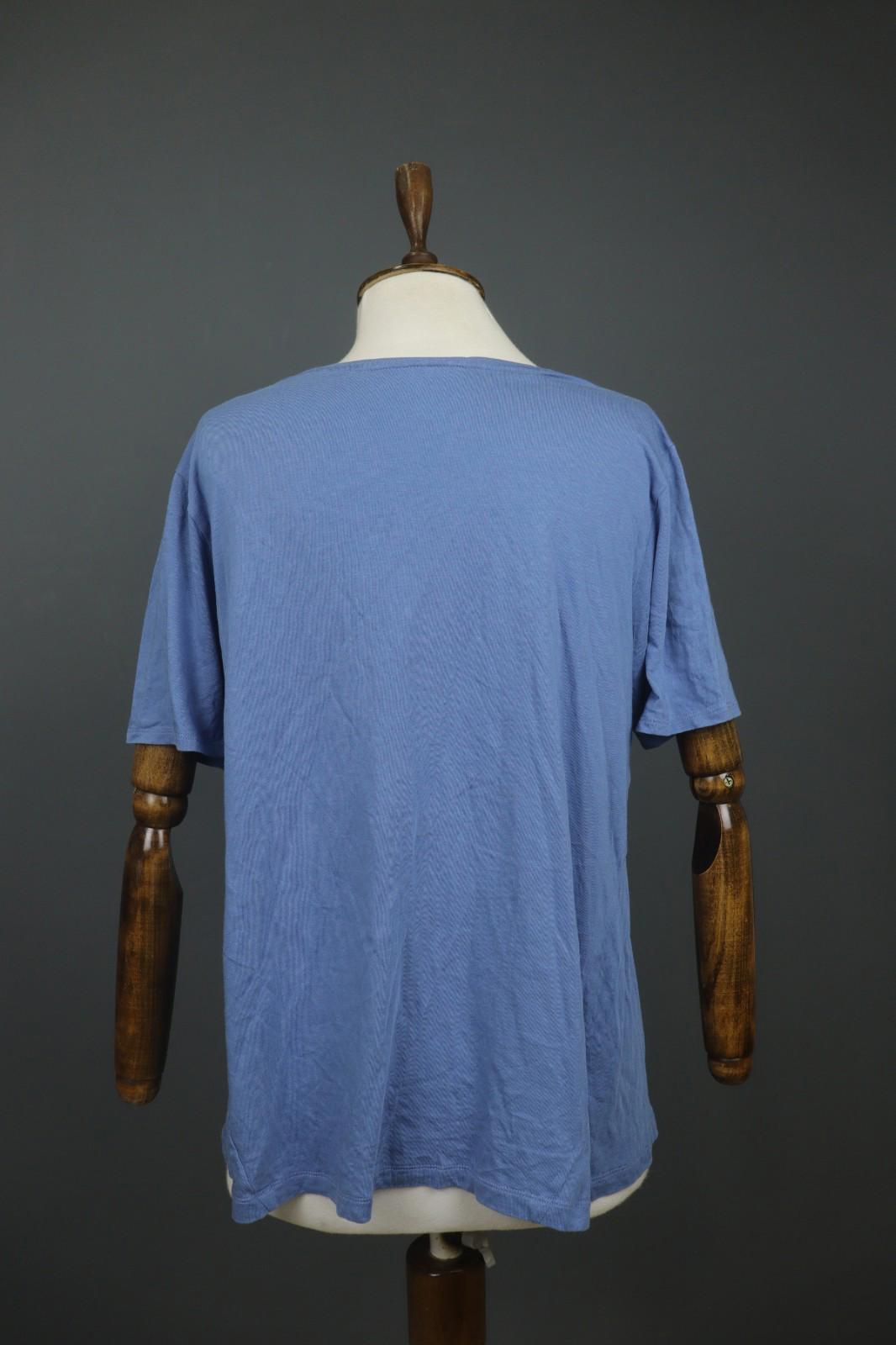 GUDRUN SJODEN Blue Cotton Short Sleeve Round Neck Pullover Blouse Top – Size L