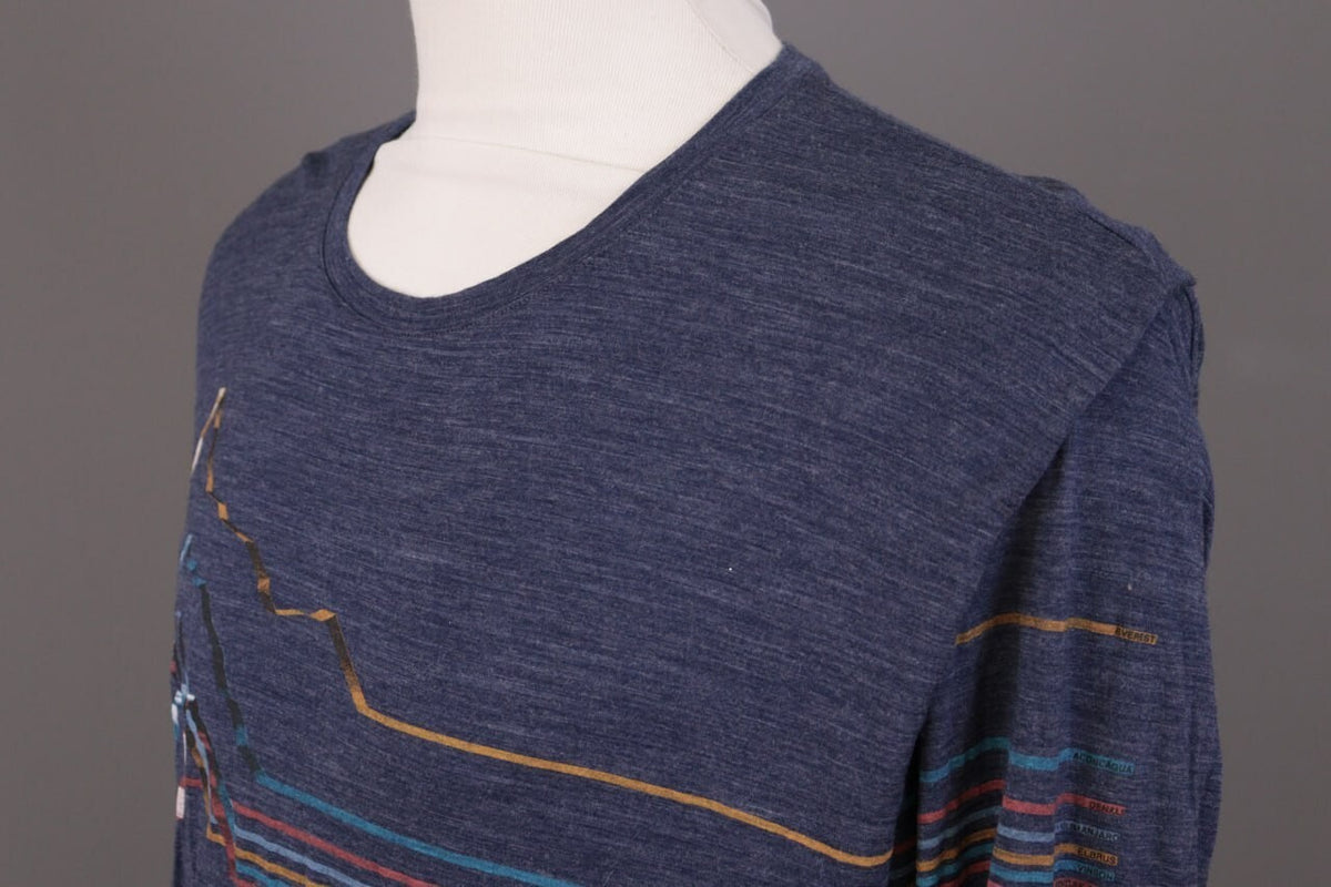 Icebreaker Merino Blue Striped Wool Crew Activewear Baselayer Shirt – Size XL