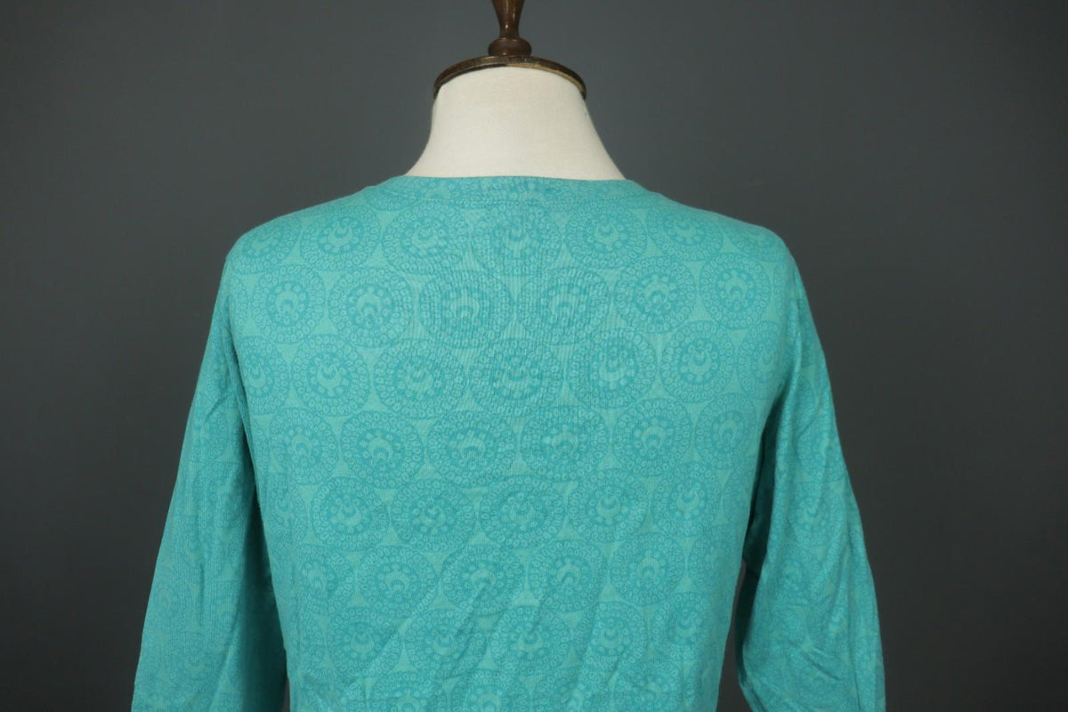 MARIMEKKO MIKA PURAINEN Green Geo Print Cotton 3/4 Sleeve Tie Neck Blouse Top