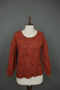 GUDRUN SJODEN Orange Floral Long Sleeve Round Neck Pullover Knit Top – Size S