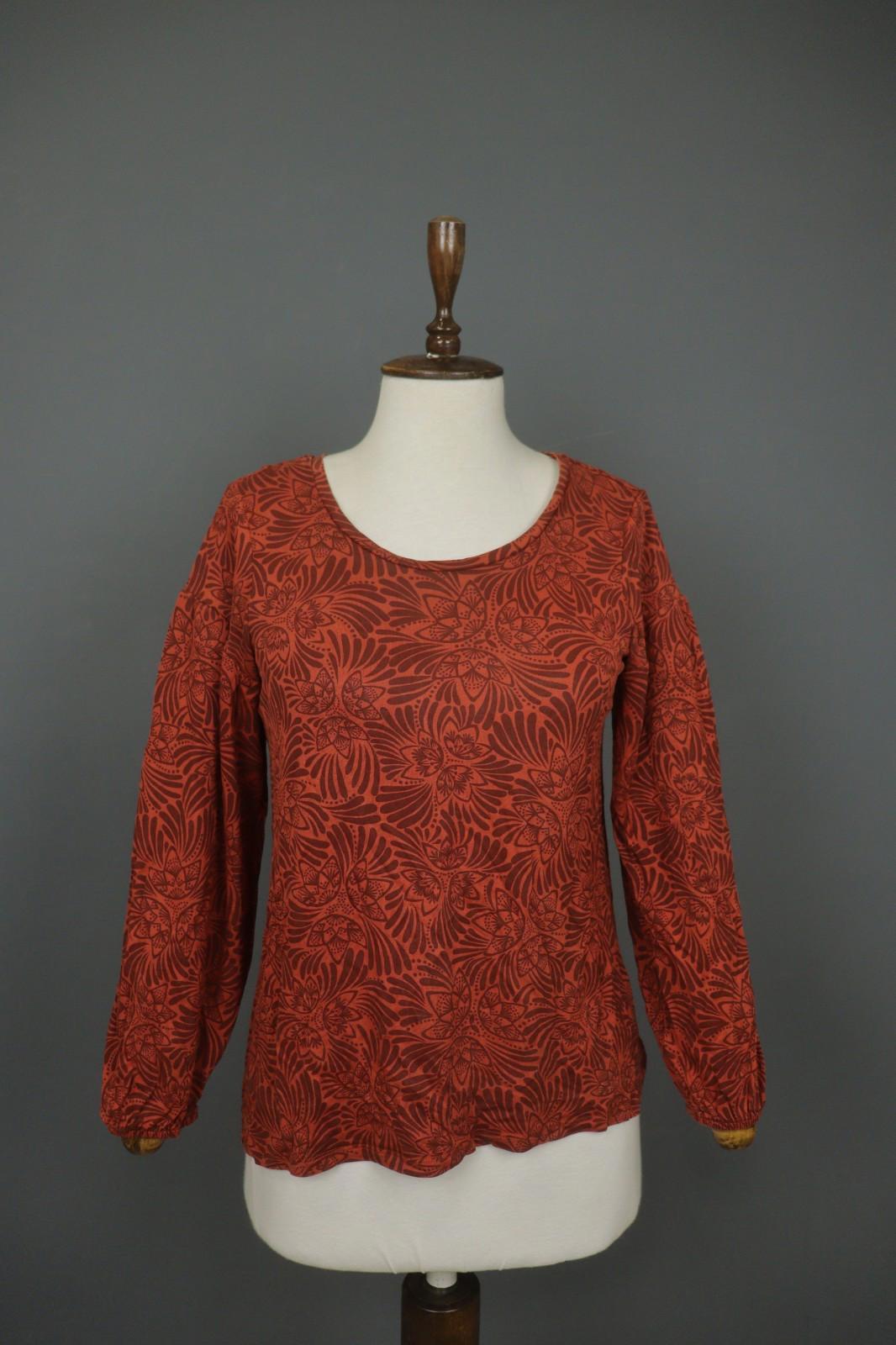 GUDRUN SJODEN Orange Floral Long Sleeve Round Neck Pullover Knit Top – Size S
