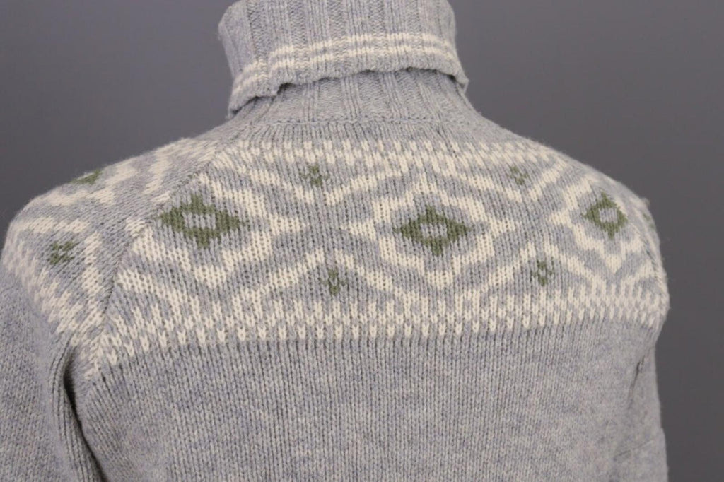 DEVOLD Gray Vintage Fair Isle Turtle Neck Wool Knit Ski Sweater – Size M