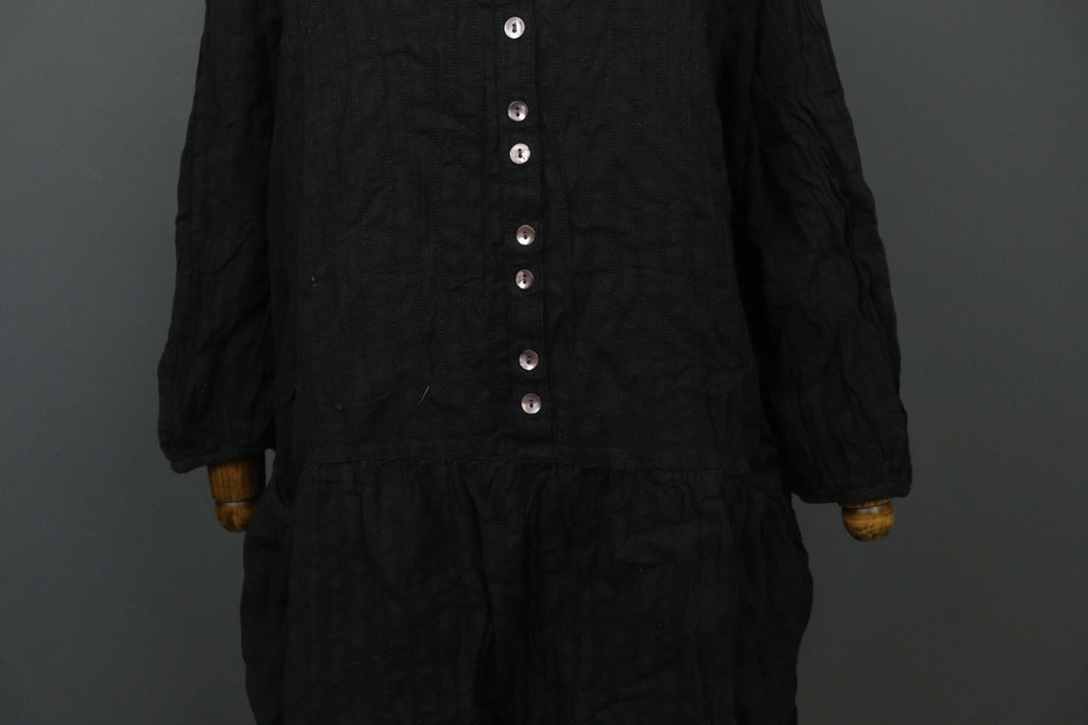 GUDRUN SJODEN Black 100% Cotton Scoop Neck Button Front Shirt Dress – Size XL