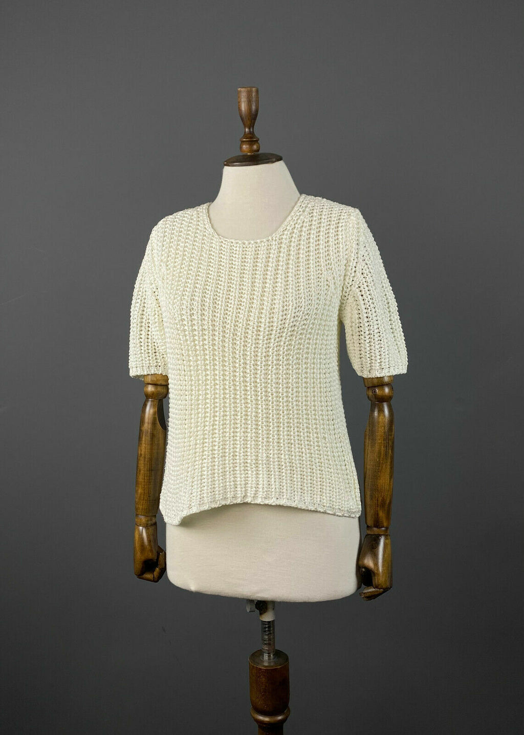 Elisa Cavaletti White Short Sleeve Chunky Knit Pullover Sweater L – Women's