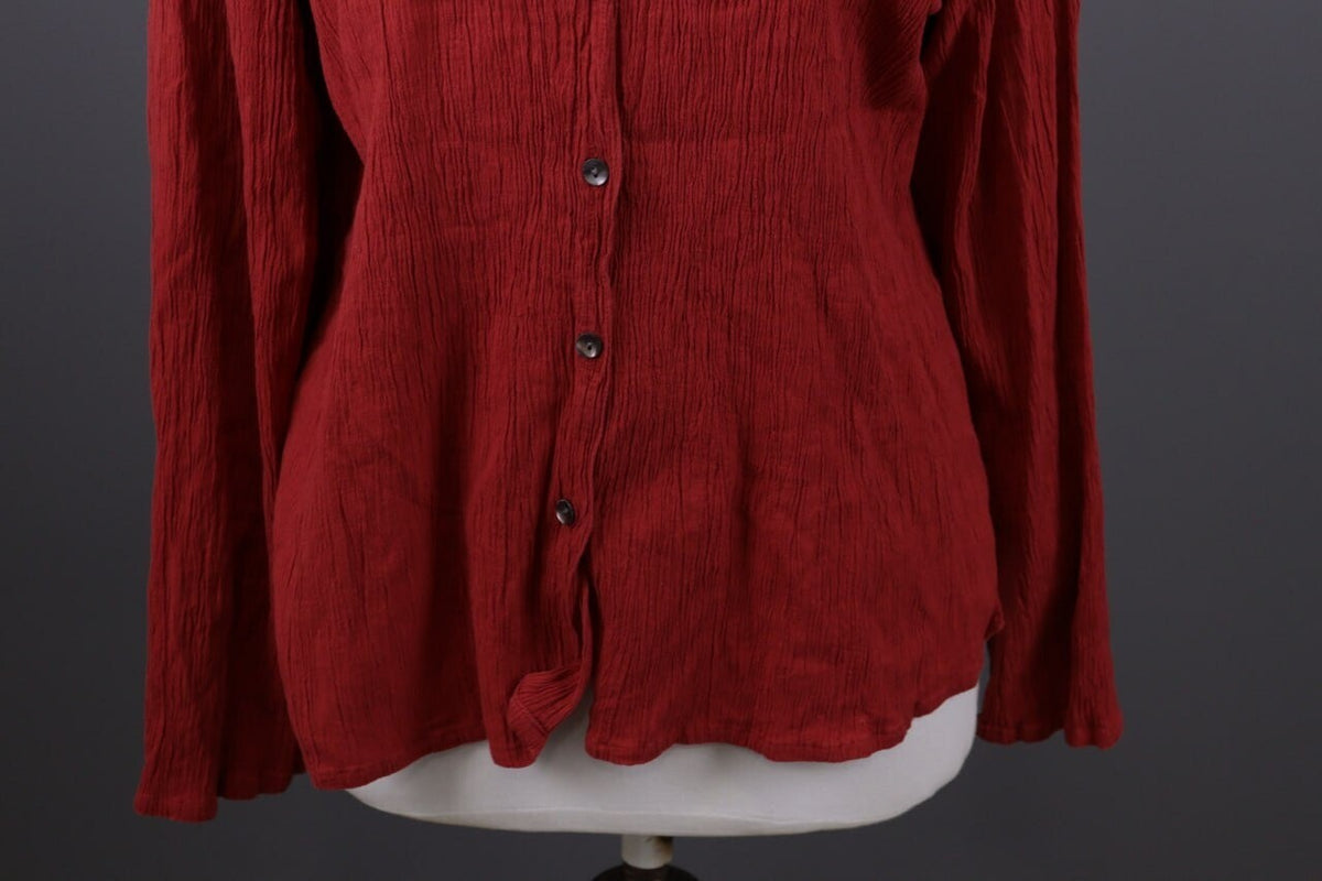 Gudrun Sjoden Red Button Down Asymmetrical Long Sleeve Top Shirt – Size XL