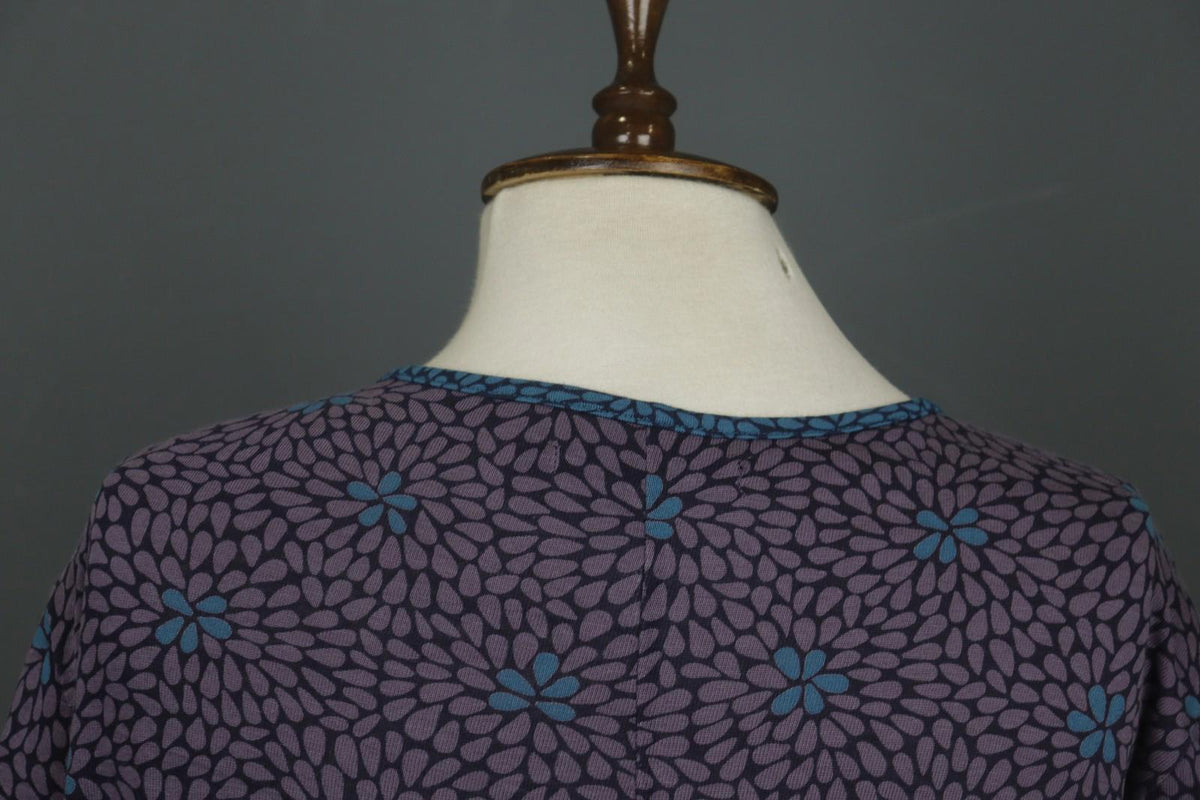 GUDRUN SJODEN Purple Floral Lyocell Long Sleeve Round Neck Shift Dress – Size XL