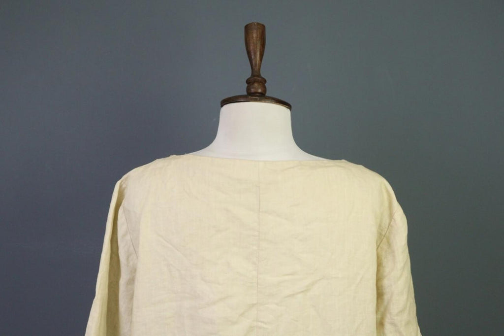 120% LINO Linen 3/4 Sleeve A-Line Lagenlook Blouson Long Dress – Size 48