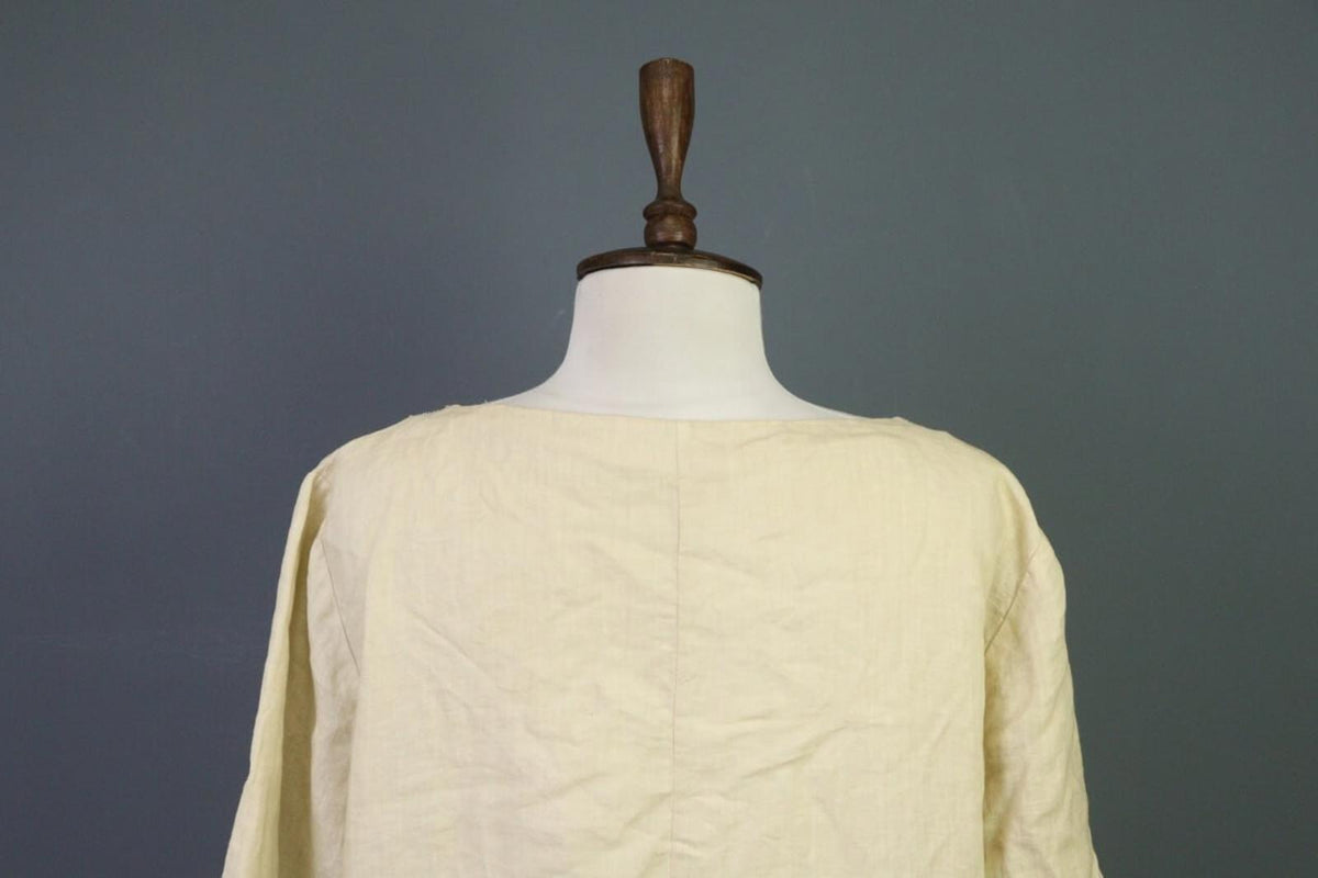 120% LINO Linen 3/4 Sleeve A-Line Lagenlook Blouson Long Dress – Size 48