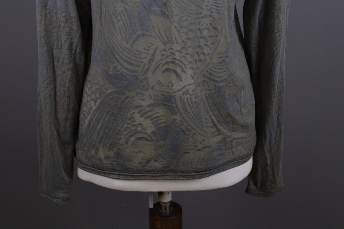 Rundholz Gray Floral Mesh Knit Lightweight Distressed Lagenlook Pullover – Size L