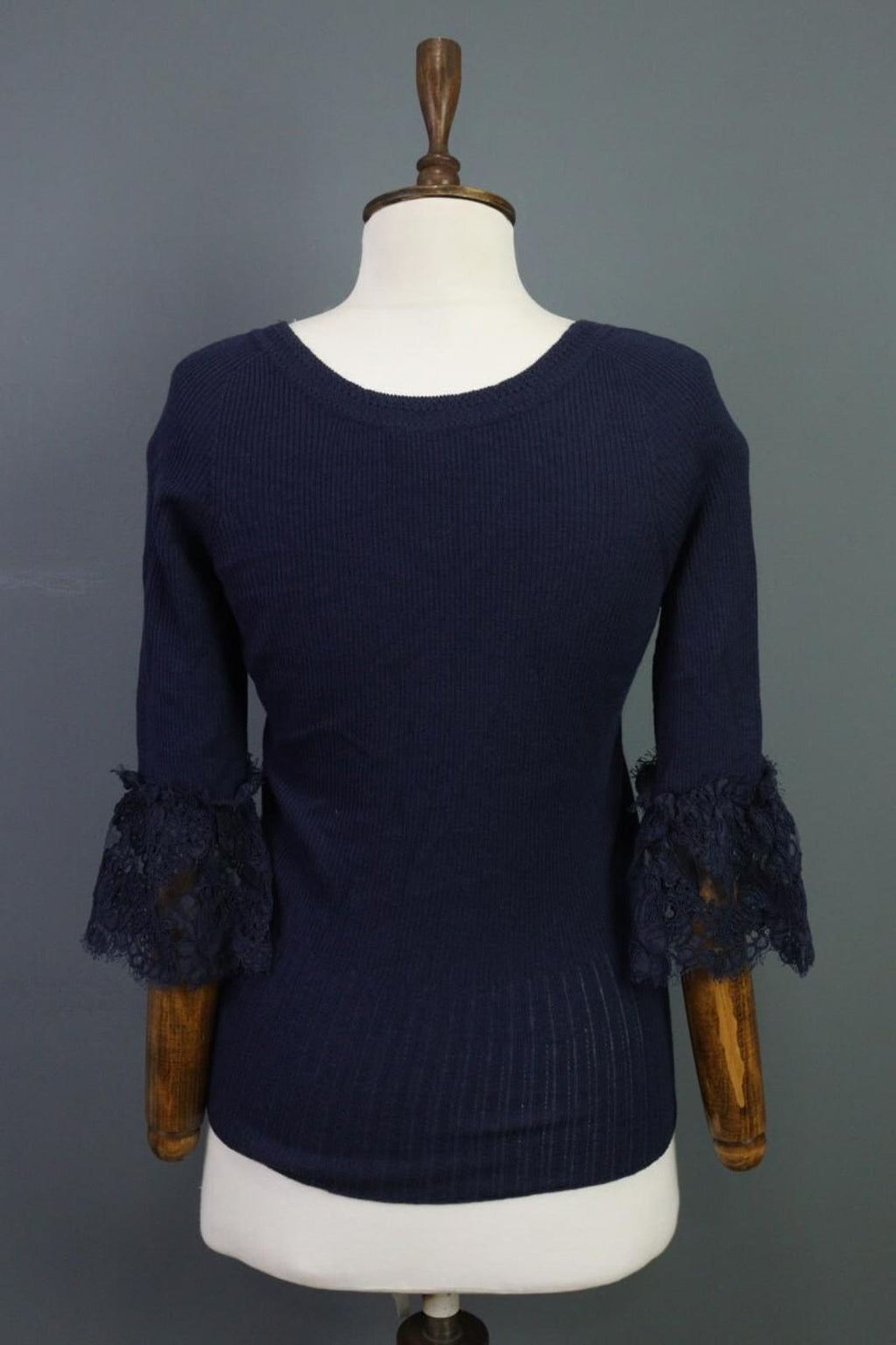 Oscan De La Renta Blue 3/4 Sleeve Ribbed Wool Cropped Sweater – Size L
