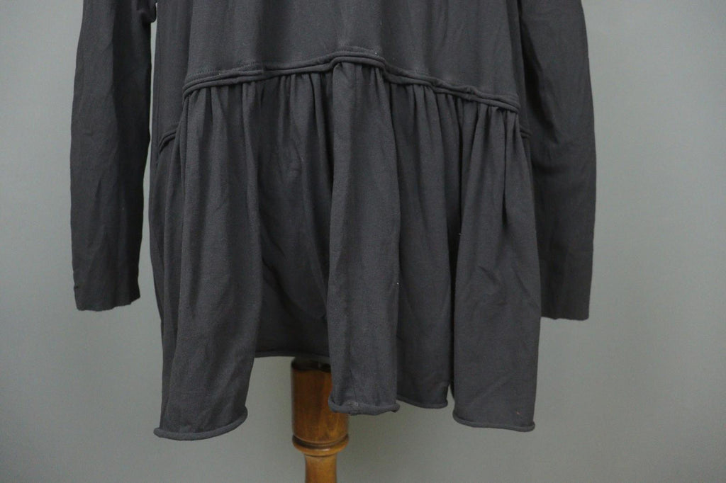 RUNDHOLZ Black Cotton Pleated Back Long Sleeve Round Neck Shift Dress – Size S