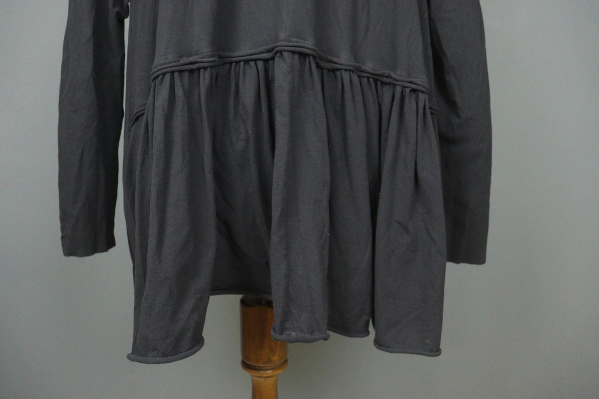 RUNDHOLZ Black Cotton Pleated Back Long Sleeve Round Neck Shift Dress – Size S