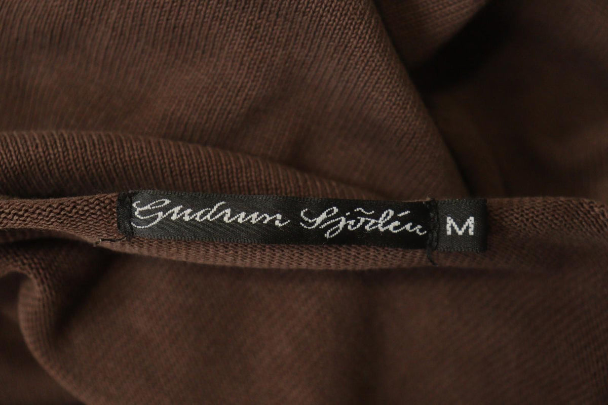 GUDRUN SJODEN Brown Silk Round Neck Long Sleeve Pullover Shirt Top – Size M