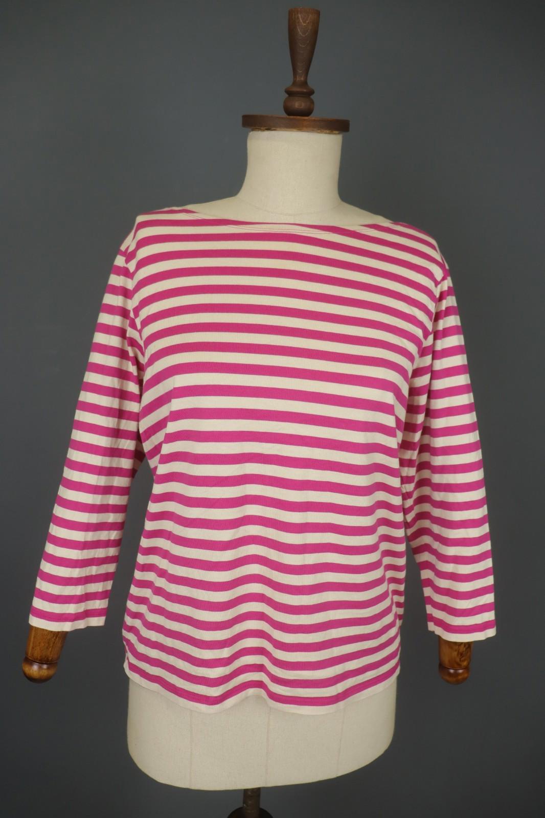 MARIMEKKO Pink and White Striped Cotton Long Sleeve Boat Neck Blouse Top – Size L