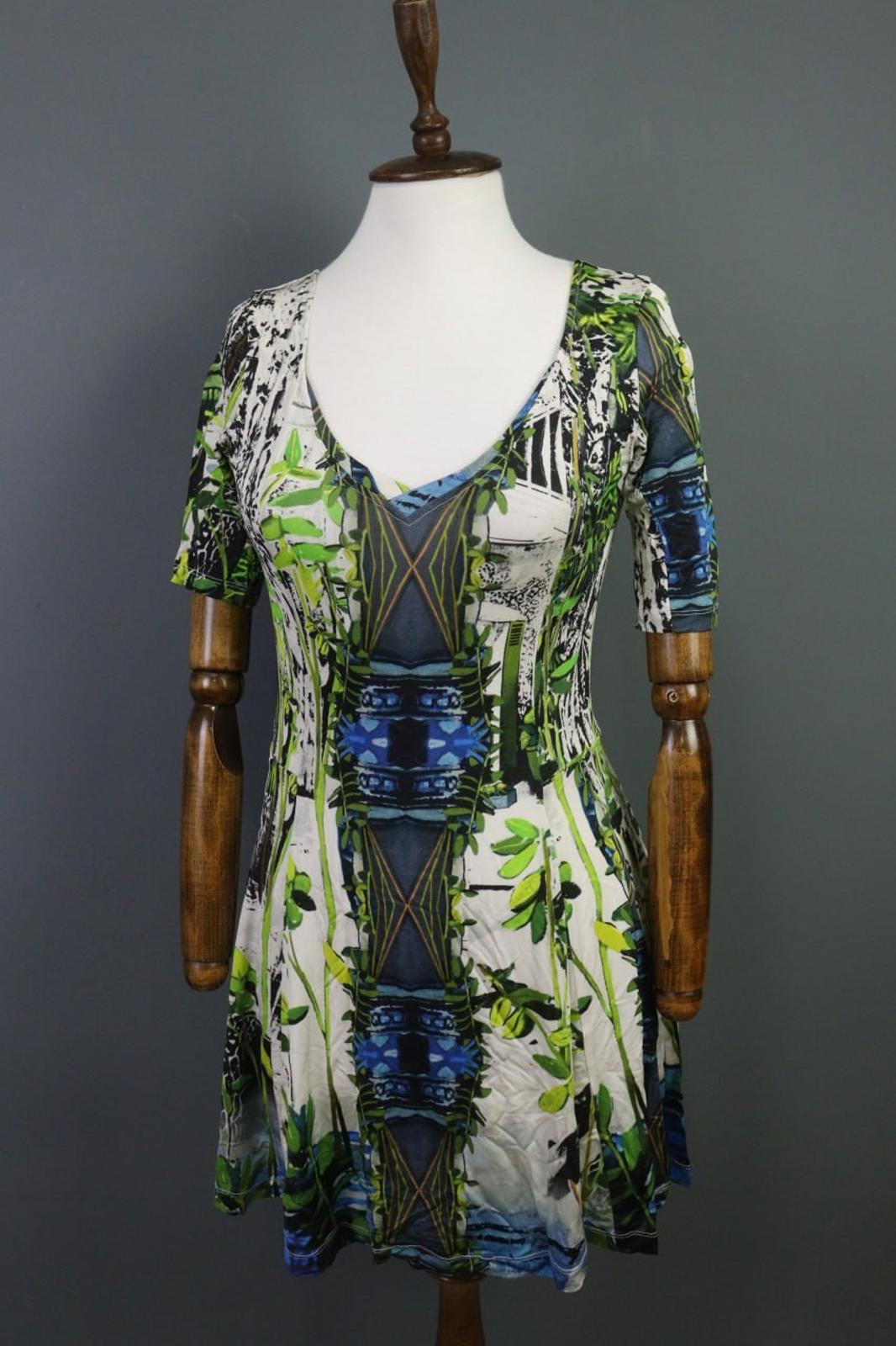 AVENTURES DES TOILES Multi Printed V-Neck Short Sleeve Sheath Dress – Size 36