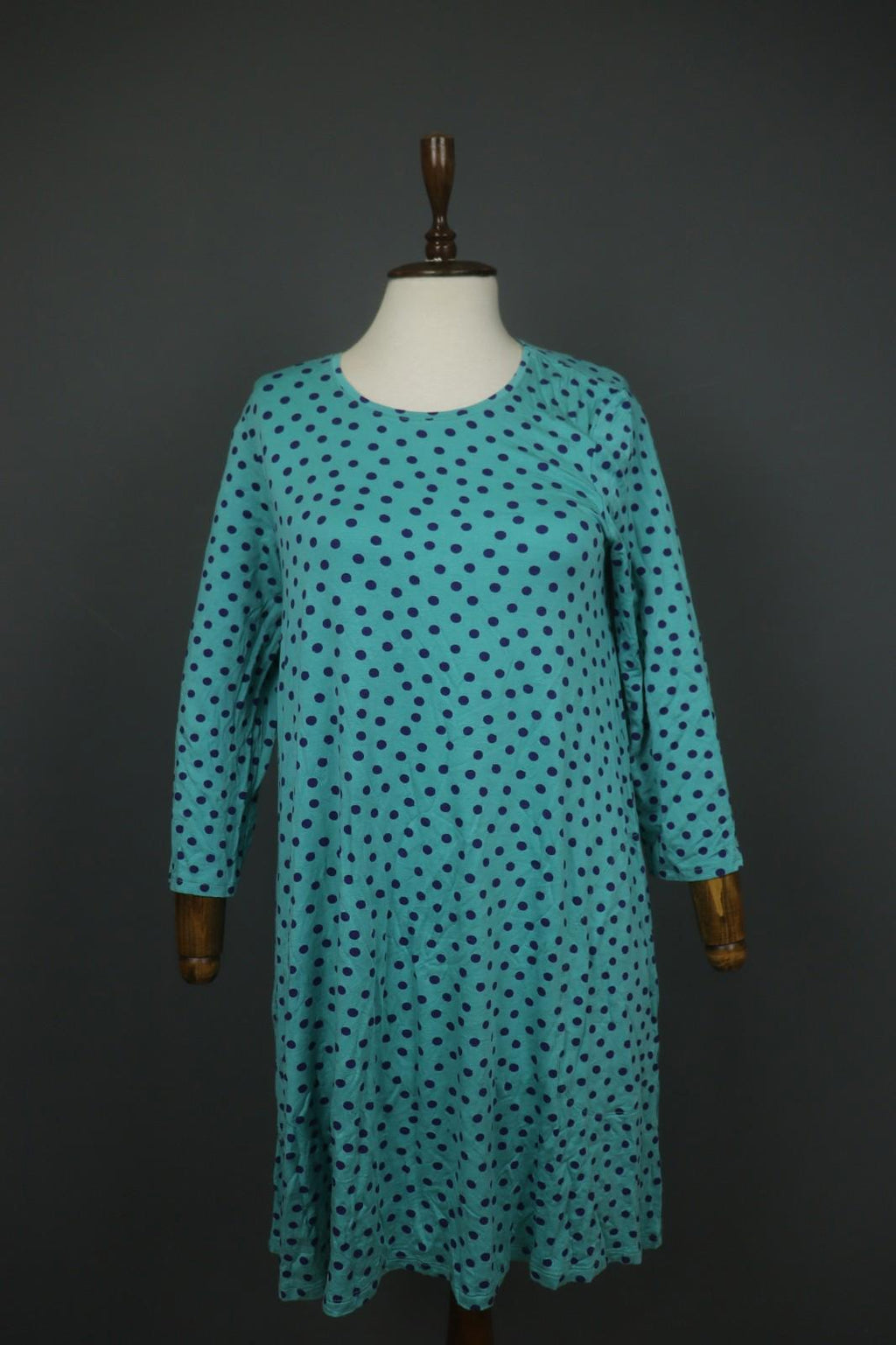 GUDRUN SJODEN Green Blue Polka Dot Round Neck Long Sleeve Tunic Dress – Size S