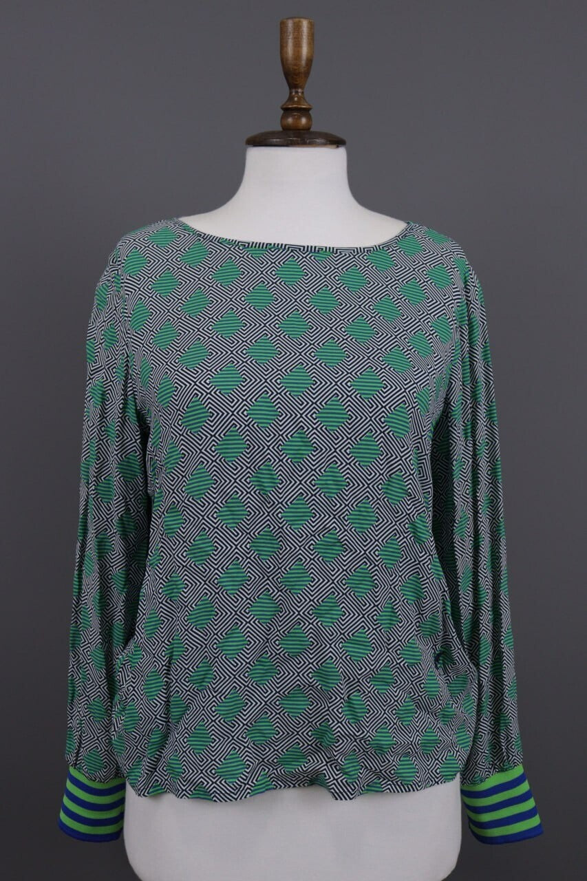 Emily Van Den Bergh Green Geometric Summer Long Sleeve Shirt Top – Size 38