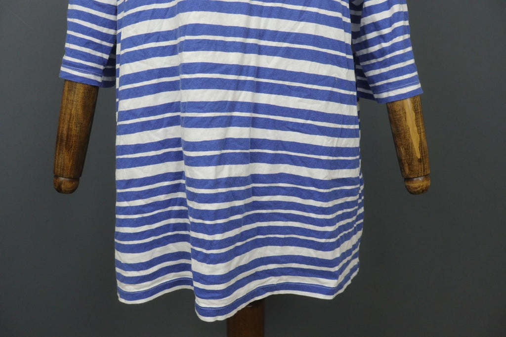 MARIMEKKO Blue White Striped 100% Cotton Round Neck 3/4 Sleeve Tunic Dress Sz L