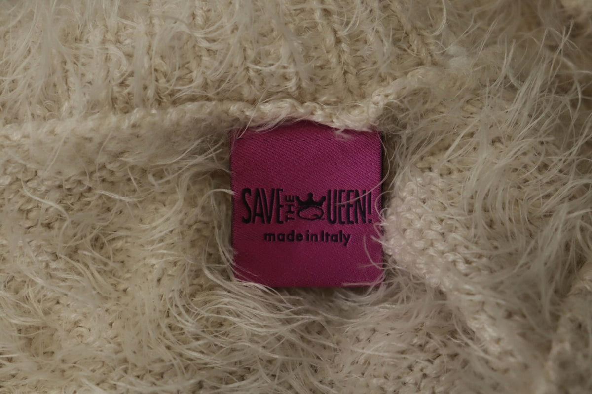 SAVE THE QUEEN White Teddy V-Neck Long Sleeve Regular Fit Pullover Sweater Se L – Used