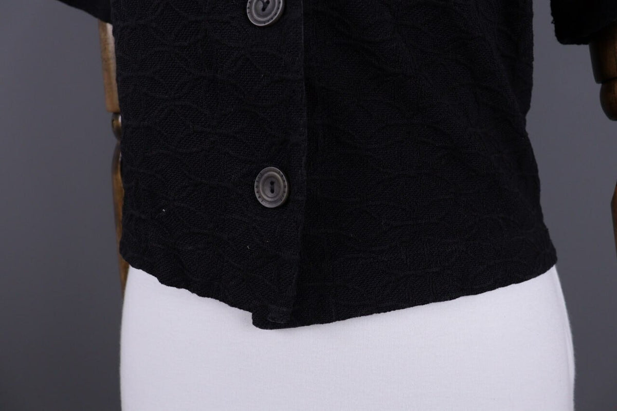 Transit Par Such 392 Black Floral Embroidered Short Sleeve Blouse Shirt Sz 3 / L