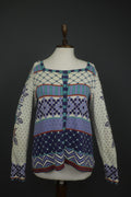 GUDRUN SJODEN Multi Geometric Cotton Knit Button Front Cardigan Sweater – Size S