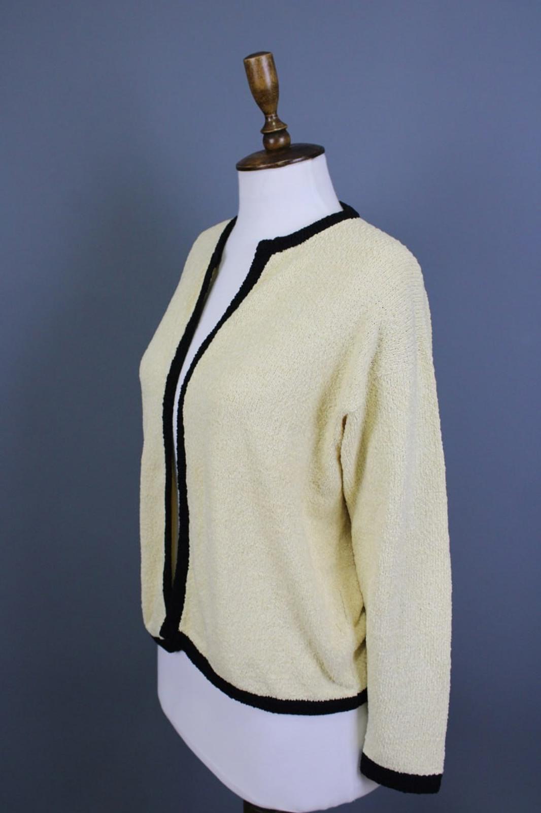 DOLCE & GABBANA Beige Black Lined Cotton Long Sleeve Open Front Cardigan M/L