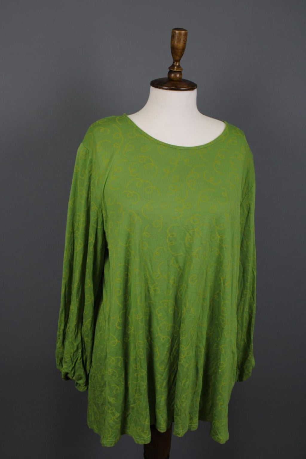 GUDRUN SJODEN Green Printed Round Neck Long Sleeve Pullover Blouse Top – Size XL