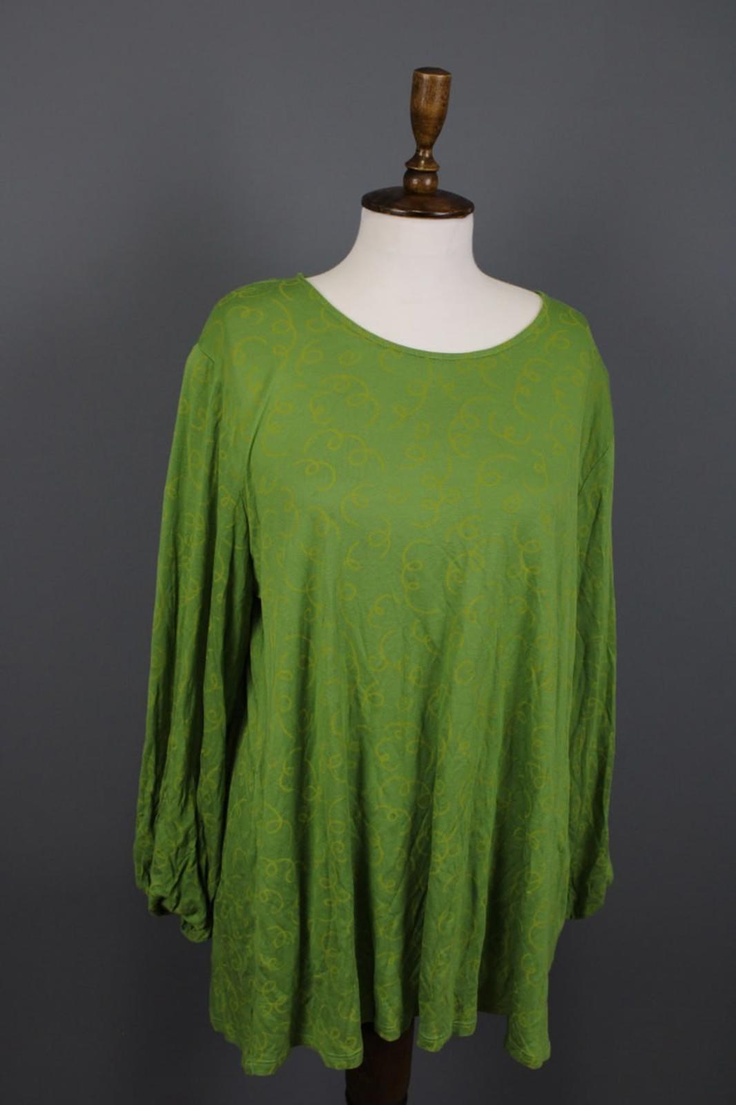 GUDRUN SJODEN Green Printed Round Neck Long Sleeve Pullover Blouse Top – Size XL