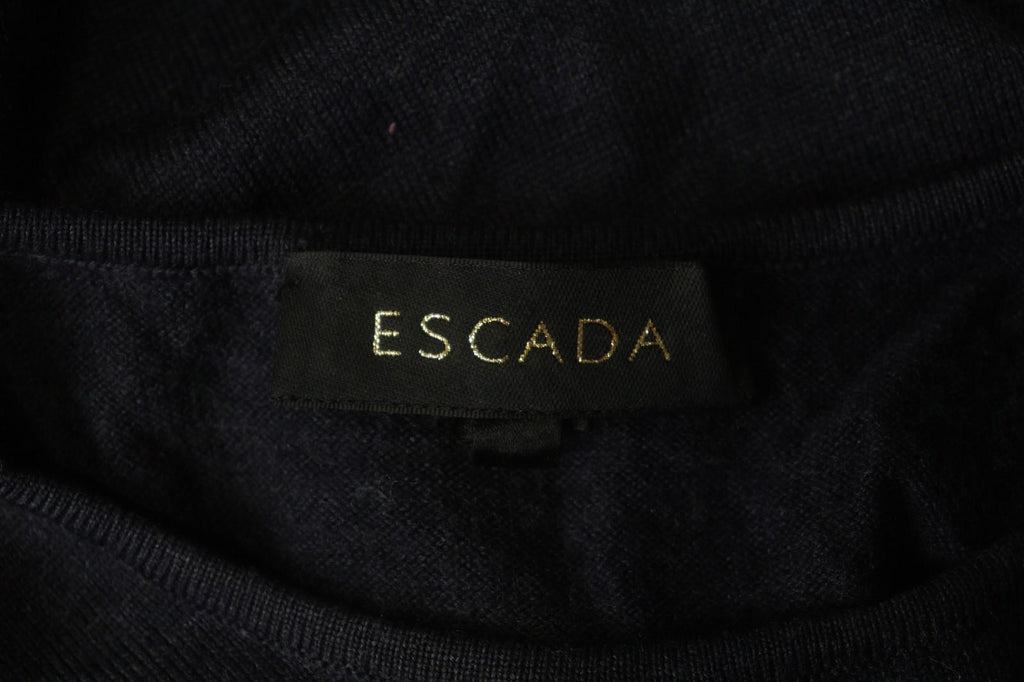 ESCADA Navy 100% Wool Knitted Short Sleeve Round Neck Pullover Sweater – Size 40