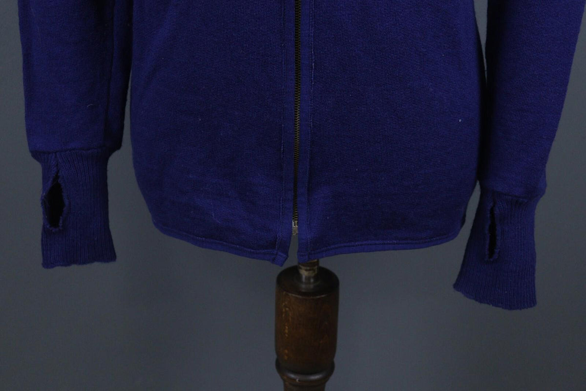 DEVOLD Blue Wool Long Sleeve High Neck Full Zip Sweater – Size S