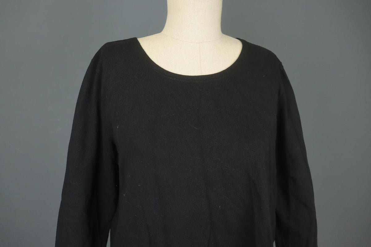 GUDRUN SJODEN Black Cotton Long Sleeve Round Neck Slit Pullover Sweater – Size M