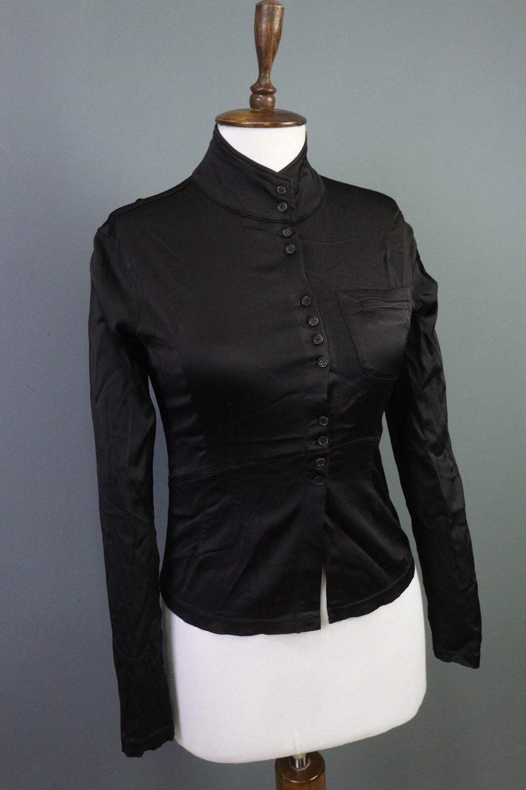 TRANSIT PAR SUCH Black Long Sleeve Button Down Rayon Cropped Top Shirt – Size 1