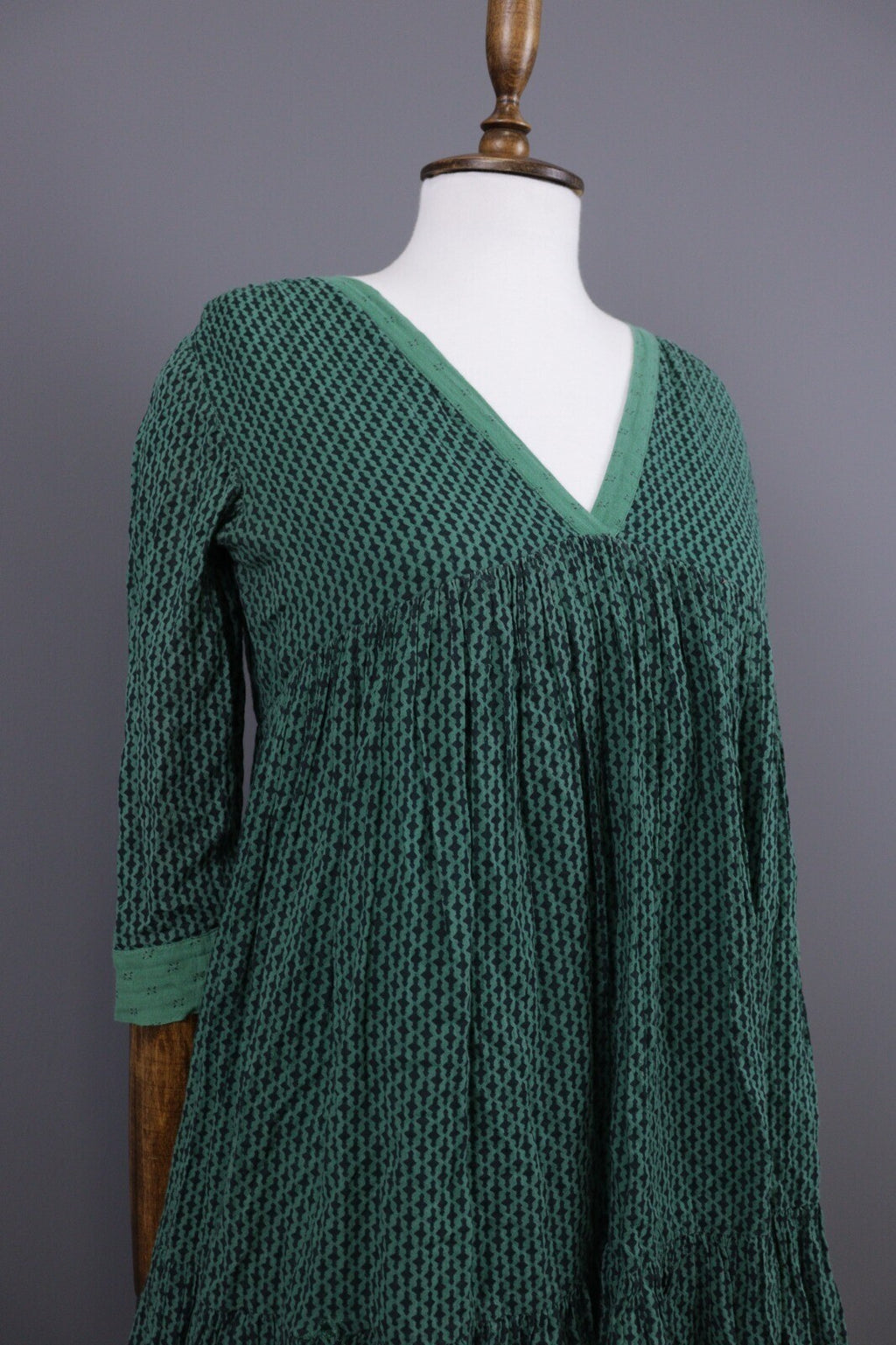 BA&SH Tanja Green Lagenlook Relaxed 3/4 Sleeve Blouson Dress – Size 0 / XS