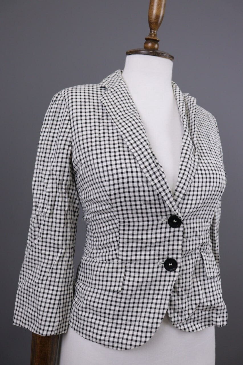 Max Mara White & Black 3/4 Sleeve Check Blazer Jacket – Size I 40 / USA 6