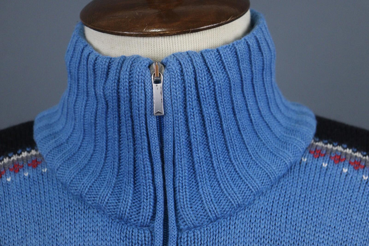 DALE OF NORWAY Blue Fair Isle Pure Wool Knit 1/4 Zip Ski Sweater