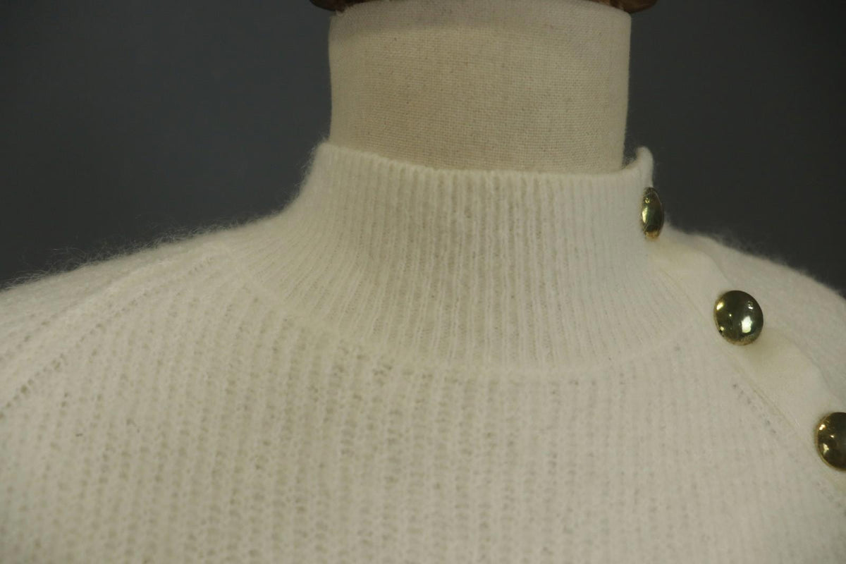 LA MAILLE SÉZANE White Knitted Long Sleeve Mock Neck Button Front Sweater – Size S
