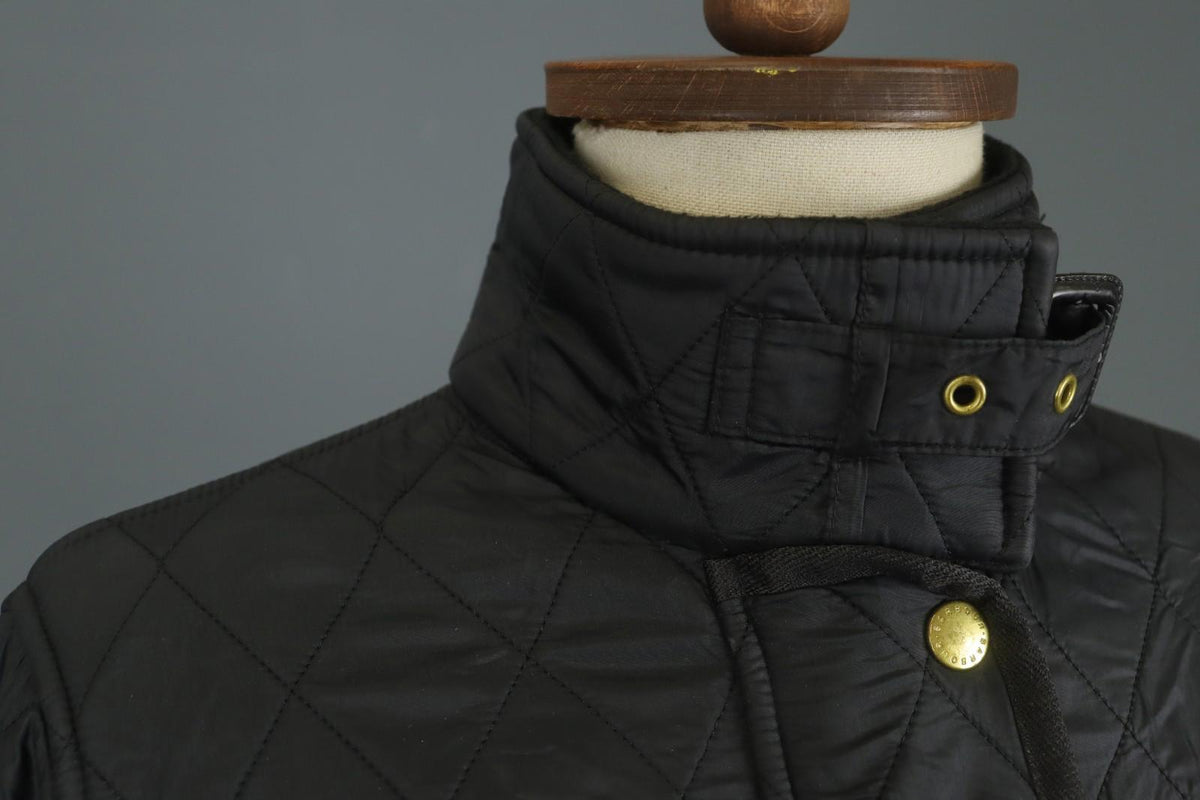 BARBOUR Black Belted Waist & Neck Long Sleeve Snap Front Quilted Jacket – Size 38