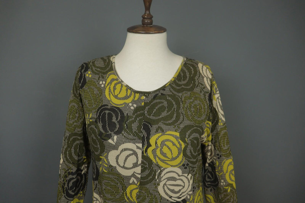 GUDRUN SJODEN Multicolor Floral Print Round Neck Long Sleeve Sheath Dress – Size M