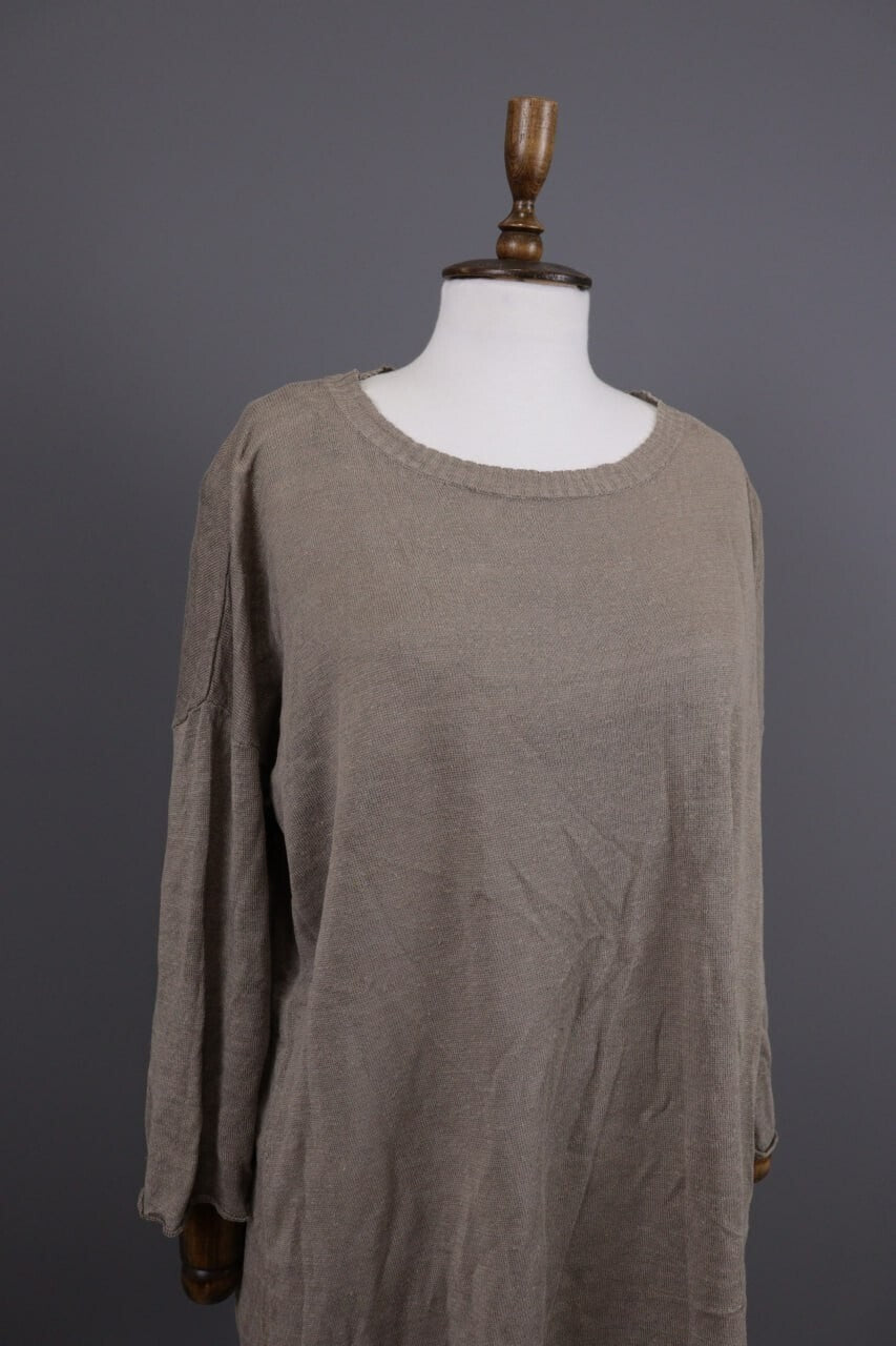 Gudrun Sjoden Brown Linen Lagenlook Long Sleeve Relaxed A-Line Dress – Size L