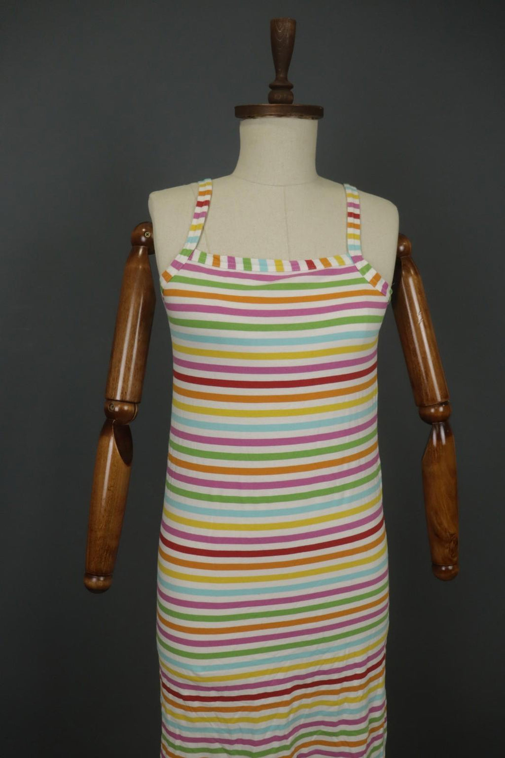 GUDRUN SJODEN Multi Striped Wide Strap Square Neck Pullover Tank Dress – Size S