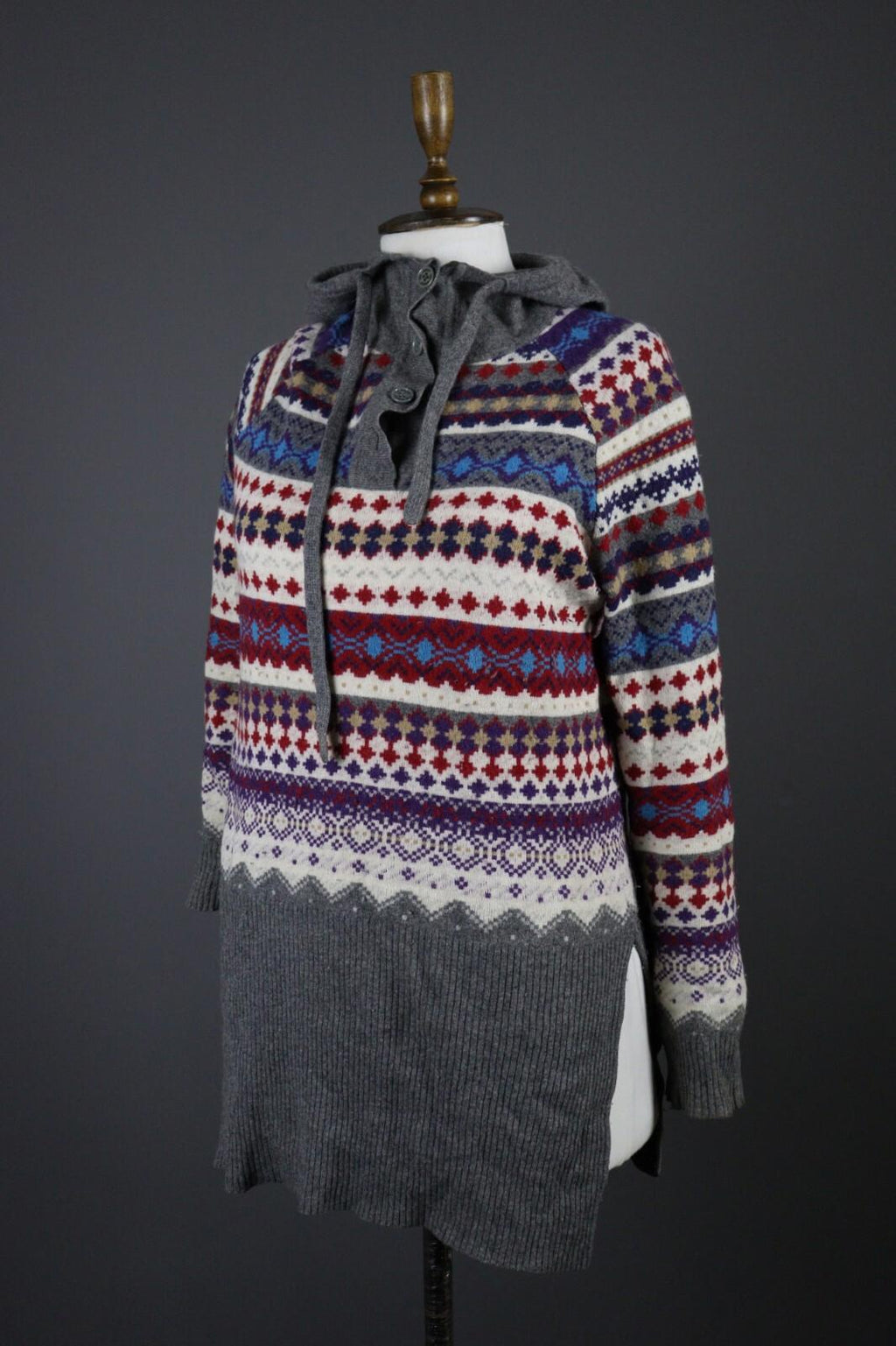 LOVE MOSCHINO Colorful Fair Isle Knit Hoodie Sweater – Size 42
