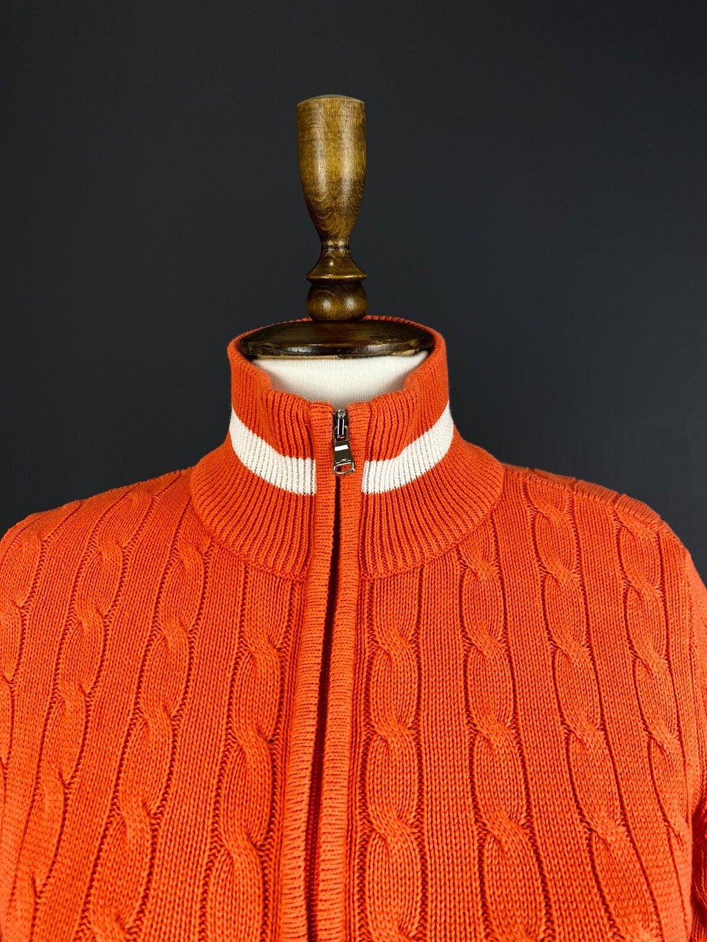 Lauren Active Ralph Lauren Orange Zip Cable Knit Sweater Track Jacket – Size S