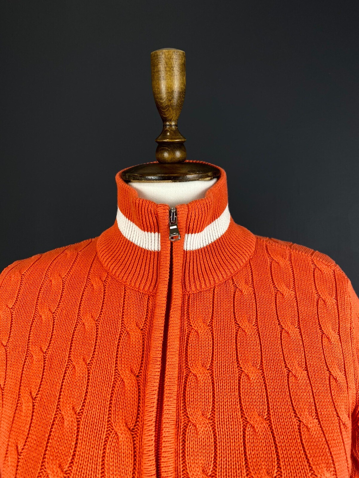 Lauren Active Ralph Lauren Orange Zip Cable Knit Sweater Track Jacket – Size S